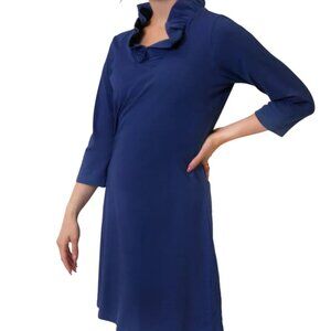 Ana Clare Sophia Ruffle Neck Dress Navy XS
